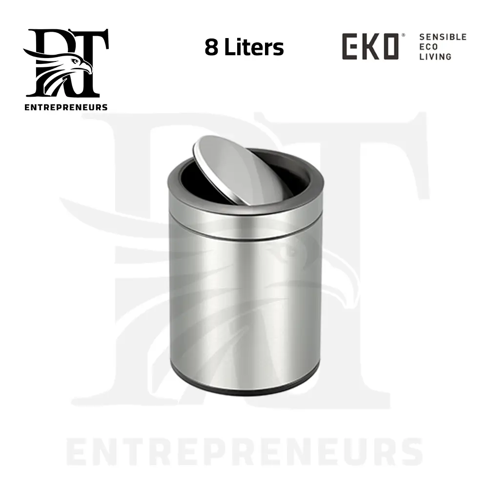باسكت قمامة EKO EK9038C-SS ستانلس ستيل بغطاء متأرجح دائري – فضي