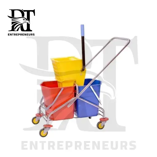 Double Bucket Trolley with Squeezer – Stainless Steel Chassis