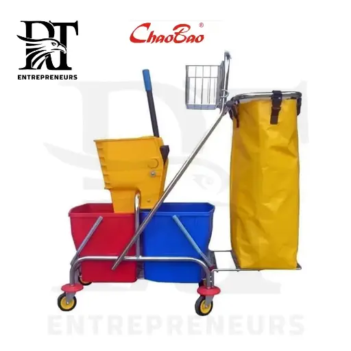 ChaoBao Stainless Steel Double Bucket Trolley with Basket & Waste Collection Bag