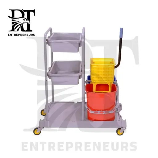 Public Area Trolley with Wringer Unit and Chemicals organizer Unit