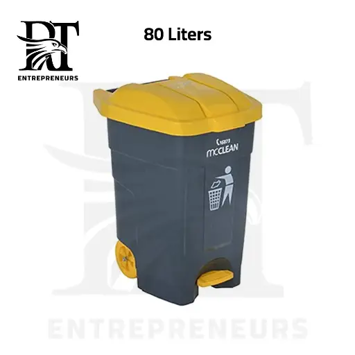 80L Dark Grey Garbage Bin with Yellow Pedal