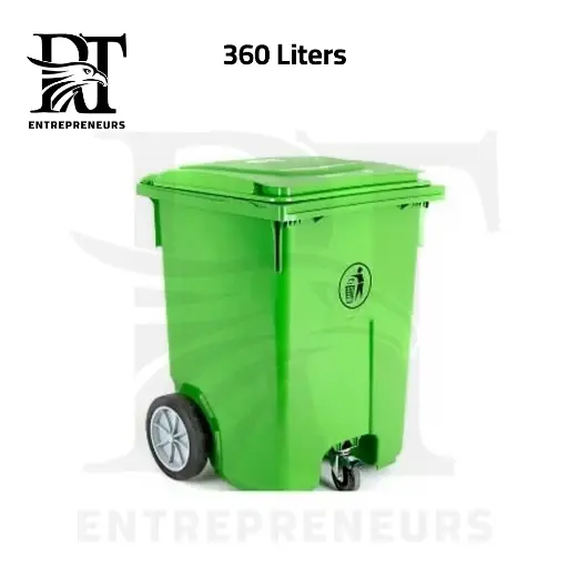 370L Green Garbage Bin, 3 Wheels
