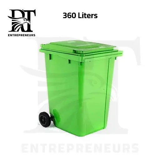 370L Green Garbage Bin, 2 Wheels 