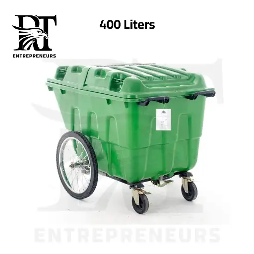 400L Green Garbage Bin, 4 Wheels