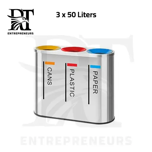 Waste Separation Bin with Stainless Steel Frame - 3 x 50L Bins