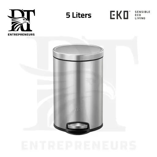 سلة مهملات من الستانلس ستيل EKO EK9215MT بغطاء دائري يغلق بلطف ودواسة – فضي