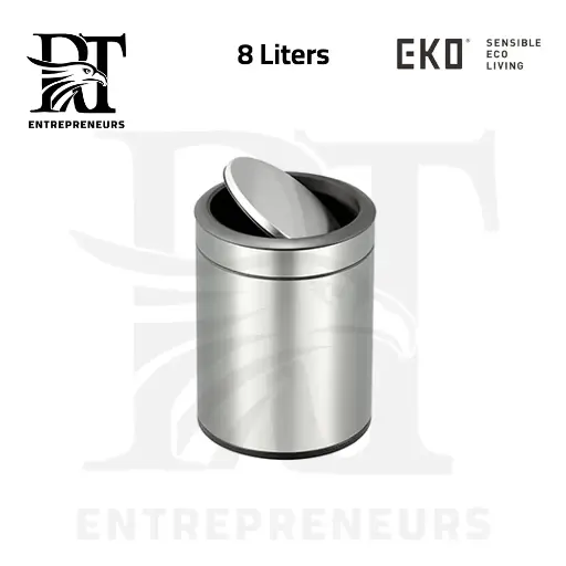 باسكت قمامة EKO EK9038C-SS ستانلس ستيل بغطاء متأرجح دائري – فضي
