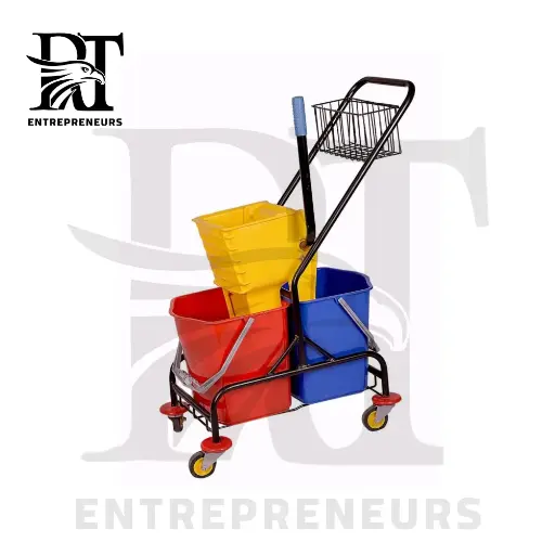 Double Bucket Trolley with Squeezer – Black Metal Chassis