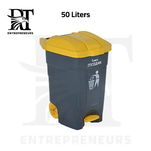 50L Dark Grey Garbage Bin with Yellow Pedal